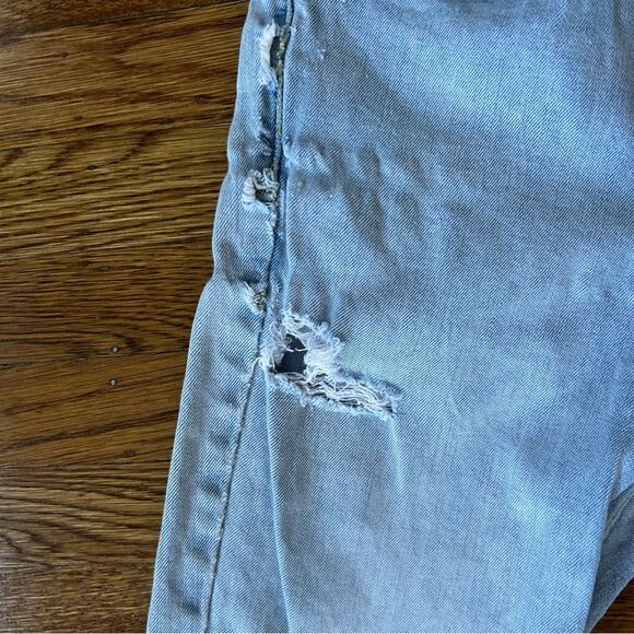 Women's Light Blue Distressed Straight Leg Jeans - Picture 8 of 13